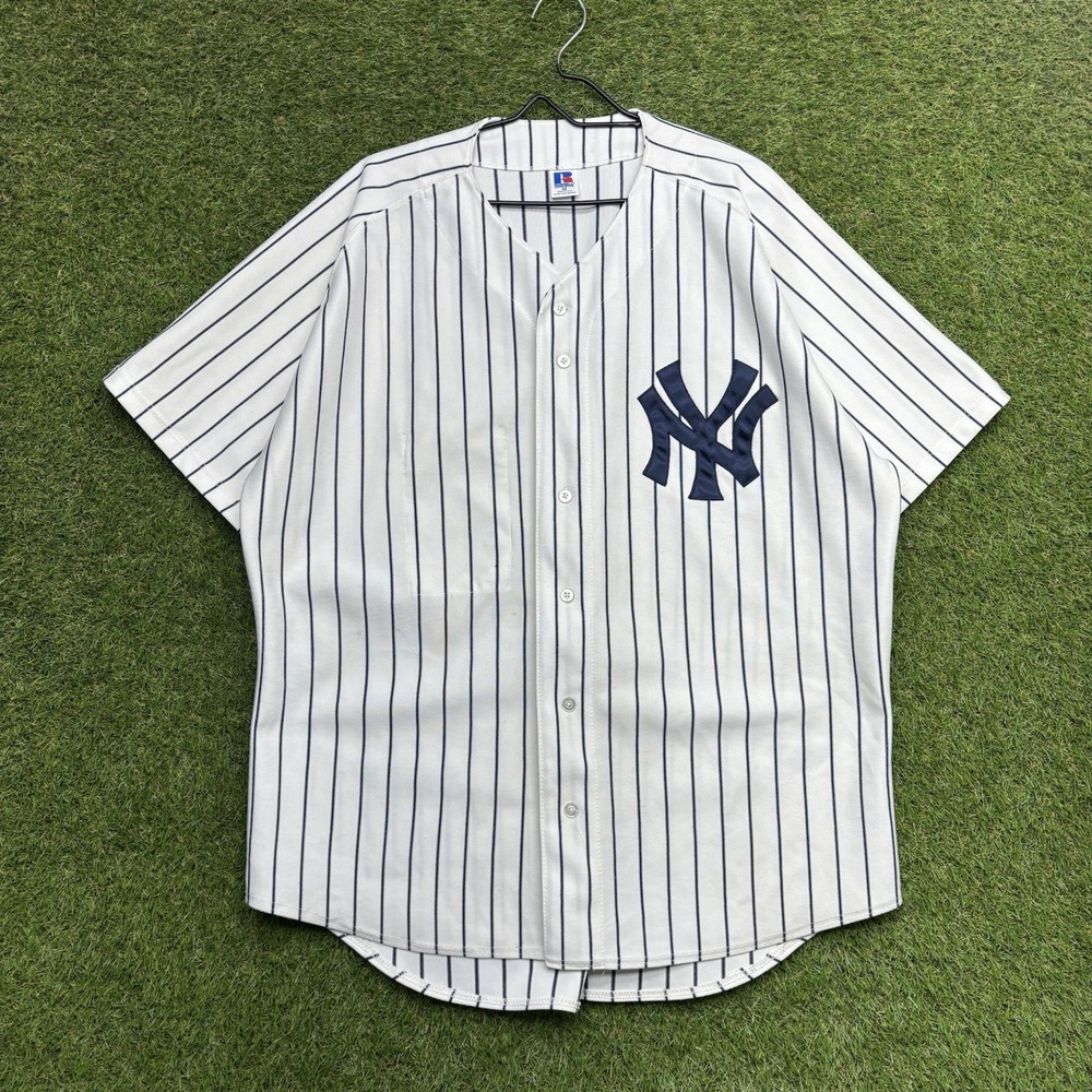 Vintage New York Yankees Russell Athletic Jersey Mens 52 Blank Pinestripe USA